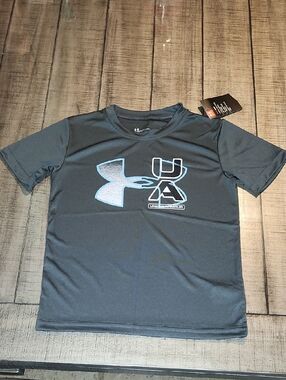 NWT Under Armour Black Tee with Light Blue UA Logo